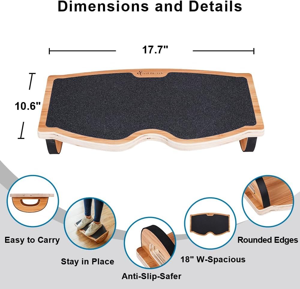 StrongTek Ergonomic Wood Foot Rest for Enhanced Circulation & Comfort, 350lbs Capacity, Rocker Balance Board for Standing Desks, Non-Slip, No Assembly, 18" Wide - Ideal for Office/Home