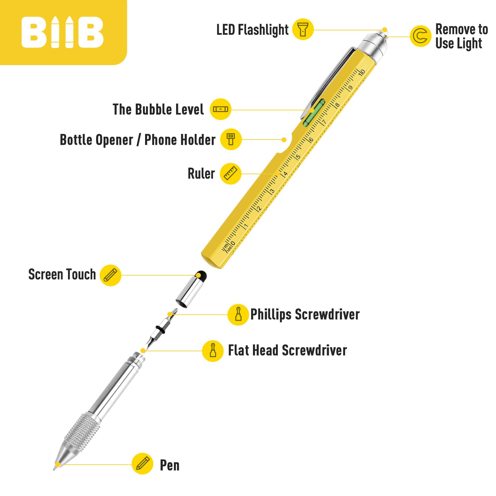 BIIB Gifts for Men, Stocking Stuffers for Adults Men 9 in 1 Multitool Pen, Mens Stocking Stuffers for Him, Mens Gifts for Dad Him Grandpa, White Elephant Gifts for Adults, Dad Gifts Gadgets for Men