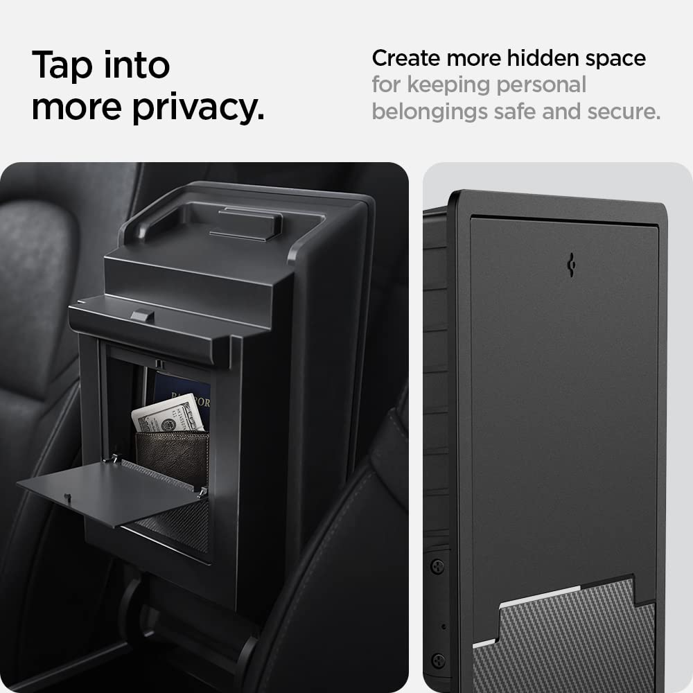 Spigen One-Touch Hidden Storage Box (Carbon Edition) Designed for Tesla Model 3/Y Center Console Organizer Armrest 2024/2023/2022 [Not Compatible with Model 3 2024 Refresh]