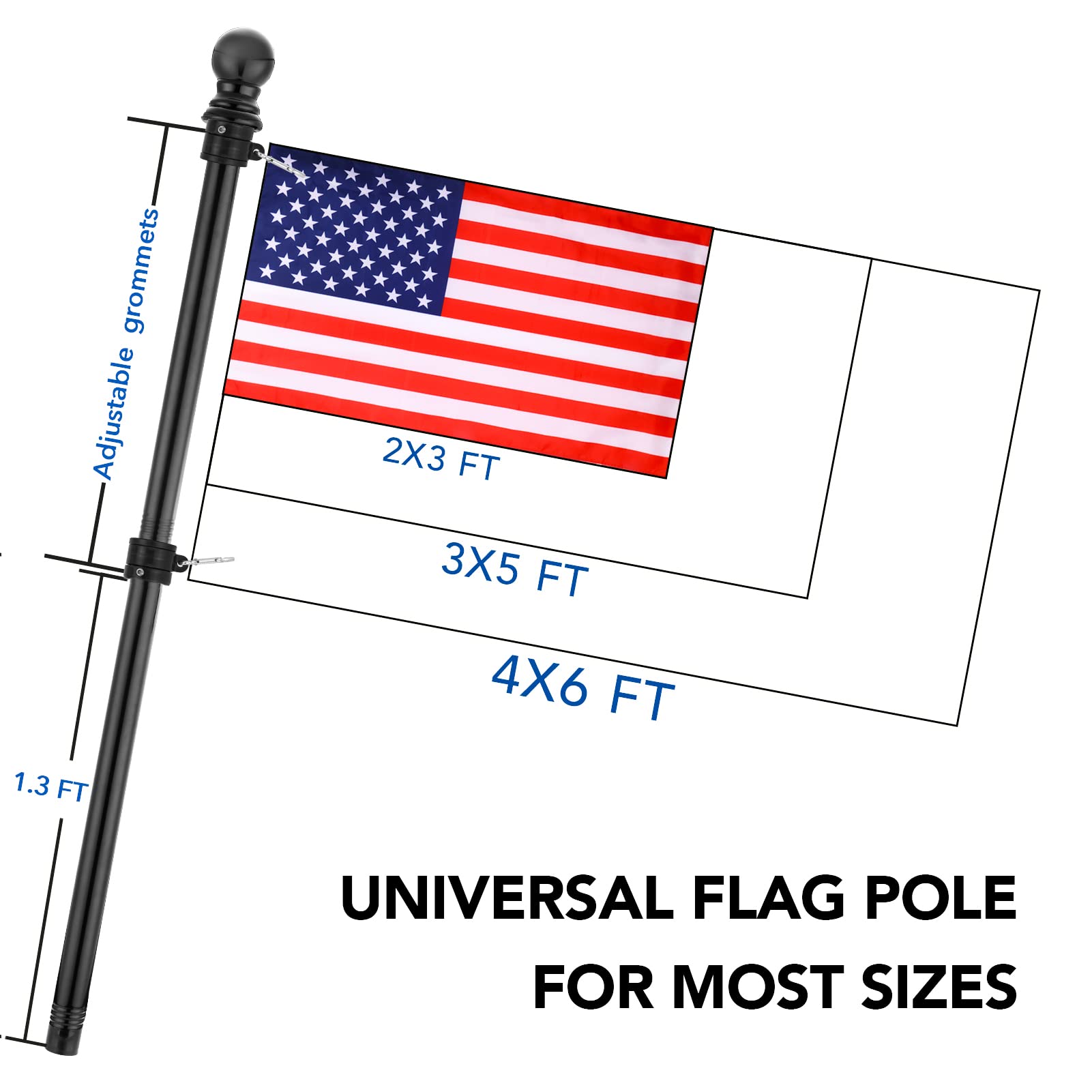Yeesun Flag Pole,6FT American Flag Pole & Bracket-Flagpoles for 3 x 5 Flags Holder for House Porch & Outdoor,Tangle Free and Wall Mount Flag Pole Kit (Without flag,Black)