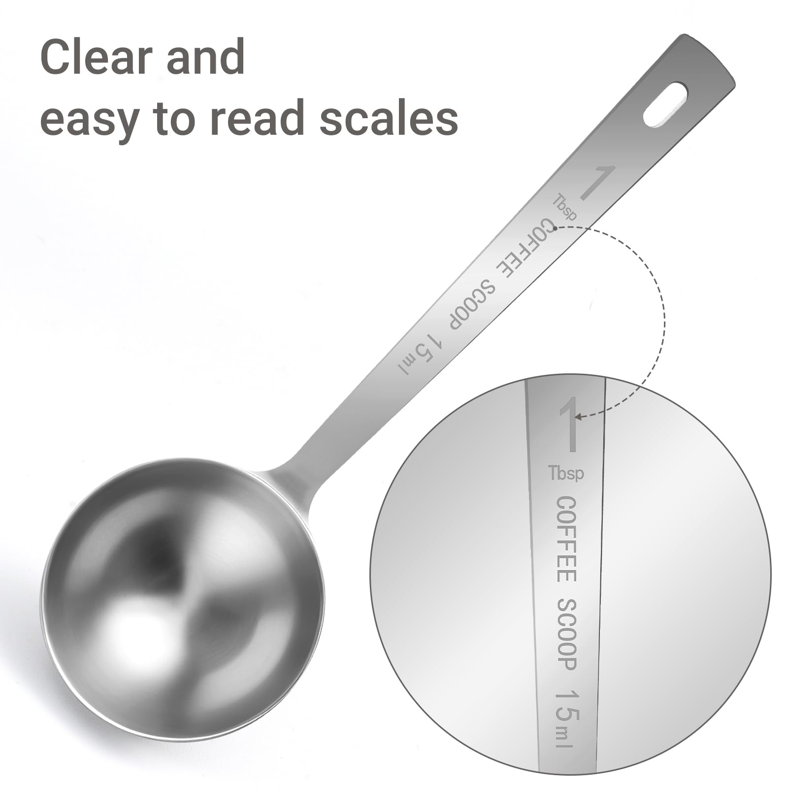 Flezoo 4Pcs Coffee Scoop Spoon - 1 Tablespoon 15ML Stainless Steel Long Handle Measuring Spoons for Ground Coffee, Loose Tea and Powder