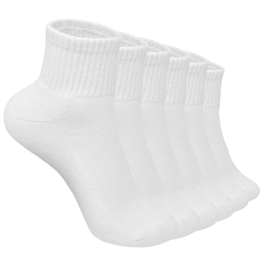 Glory Max 6 Pairs Women Cotton Solid Athletic Ankle Quarter Socks with Cushioning (White)