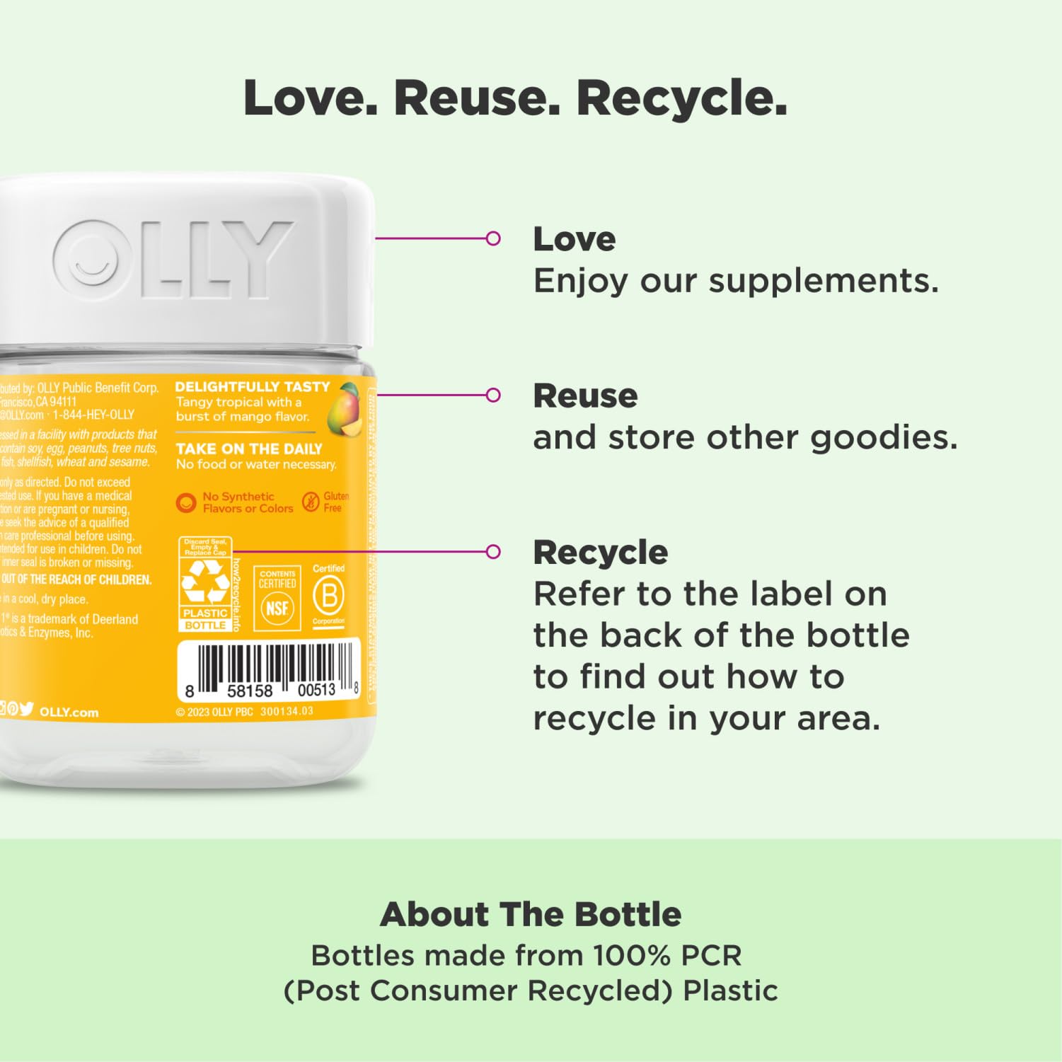OLLY Probiotic Gummy, Immune and Digestive Support, 1 Billion CFUs, Chewable Probiotic Supplement, Mango, 25 Day Supply - 50 Count