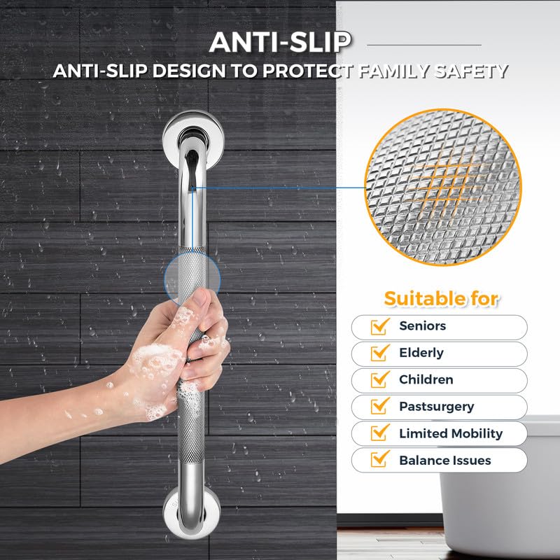 Grab Bars for Shower, 2 Pack 16-Inch Anti Slip Shower Handles for Elderly, Safety Shower Grab Bar, Stainless Steel Handicap Grab Bars for Bathroom (Polished Nickel 1" Diameter)