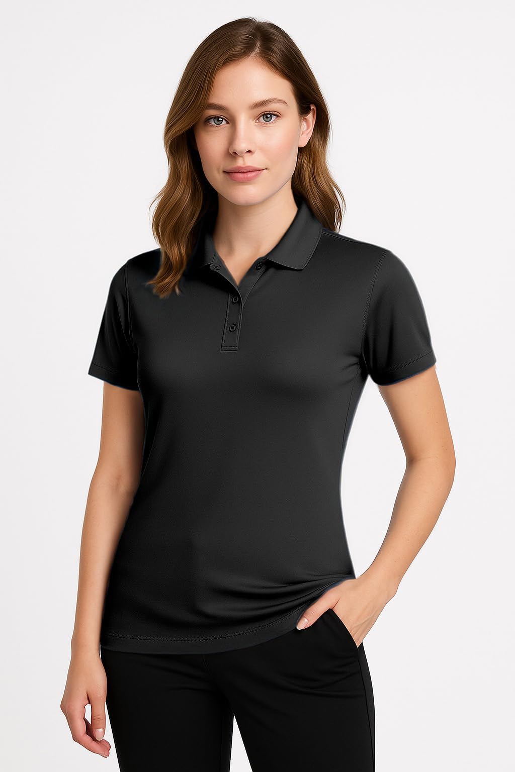 Animal Den Women's Dry-Fit Golf Polo Shirts 3-Button Golf Polo's in 20 Colors XS-3XL Shirt, Black, Medium