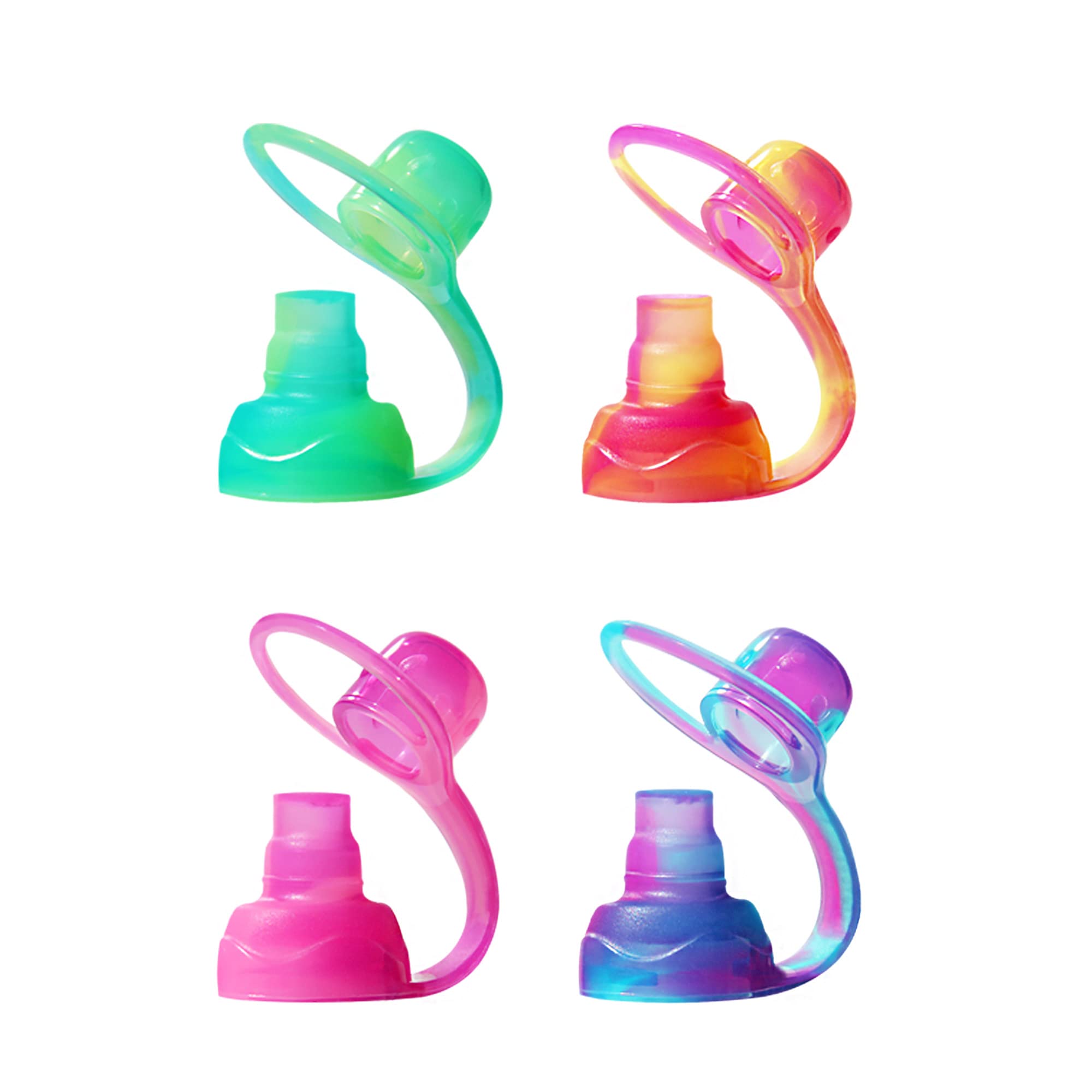 ChooMee SoftSip Lebensmittelbeutel-Aufsatz | Baby-Led Weaning | Auslaufsicheres Durchflussregelventil, schützt den Mund des Kindes, 100 % Silikon, BPA-frei | Swirl Farben, 4 Stk.