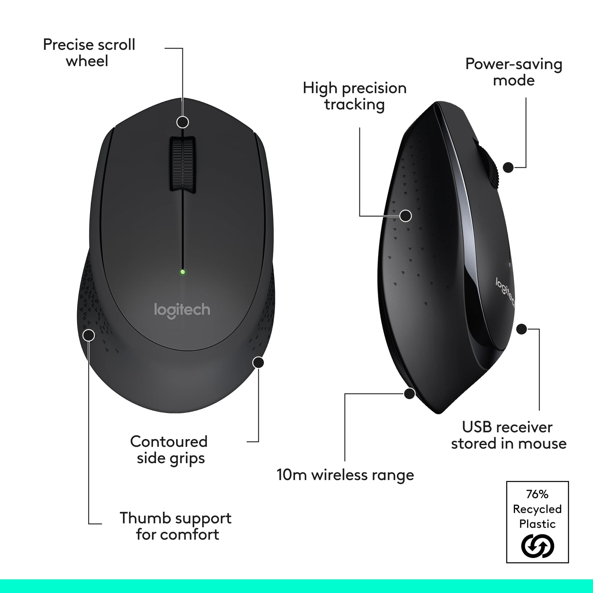 Logitech MK345 Wireless Keyboard and Mouse Combo with Palm Rest, 2.4 GHz USB Receiver, Compatible with PC, Laptop, Black