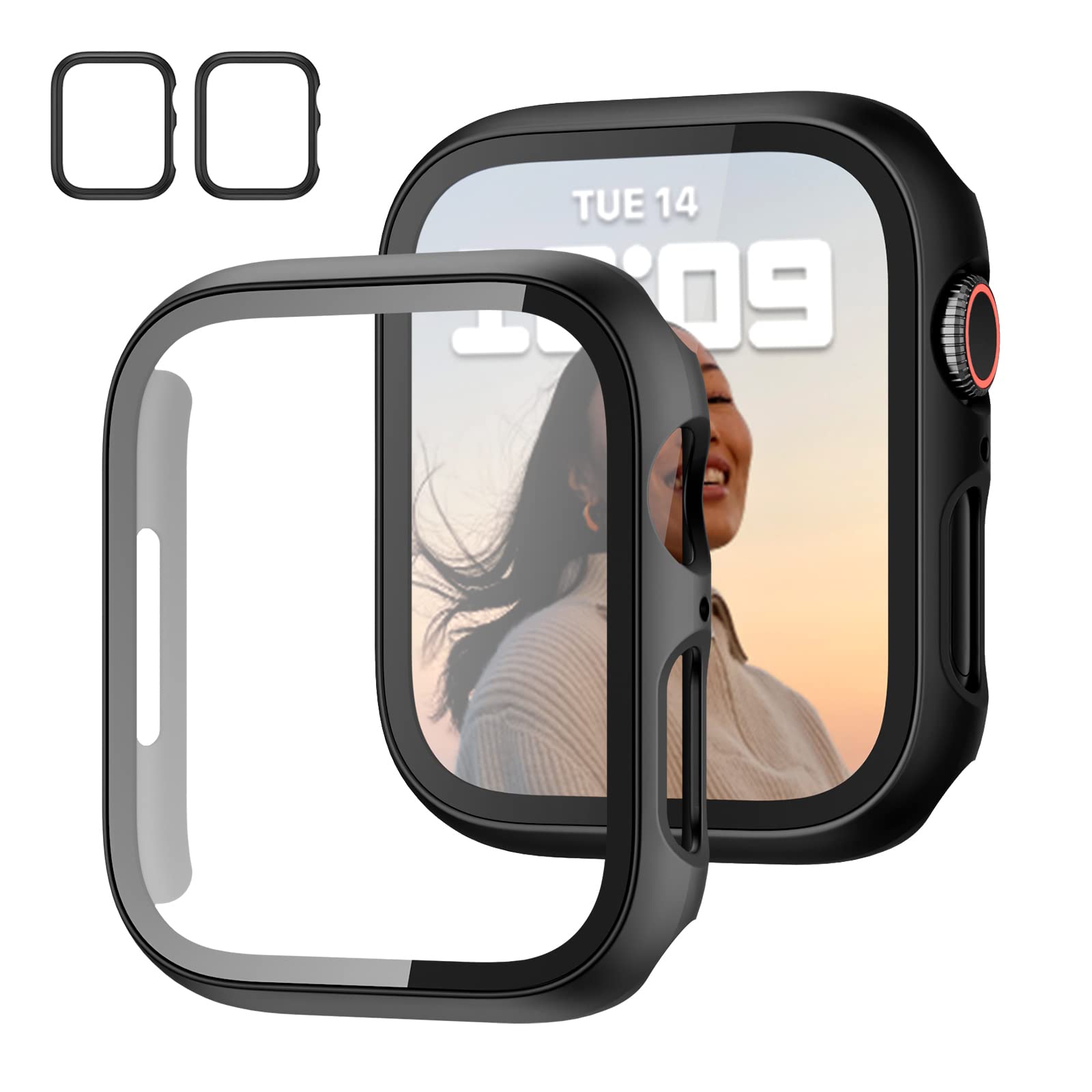 2 Pack Case with Tempered Glass Screen Protector for Apple Watch Series 9/8/7 41mm,JZK Slim Guard Bumper Full Hard PC Protective Cover HD Ultra-Thin Cover for iWatch 9 8 7 41mm Accessories,Clear
