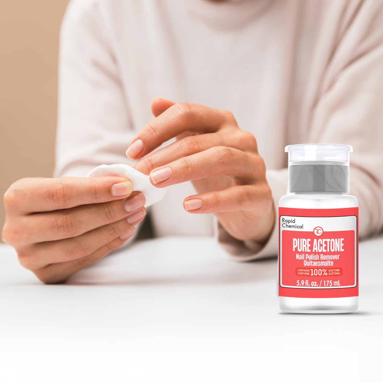 Pure Acetone 100 Percent Nail Polish Remover and Gel Nail Polish Remover With built-in Pump (175ml / 6 fl. oz) 100% Acetone