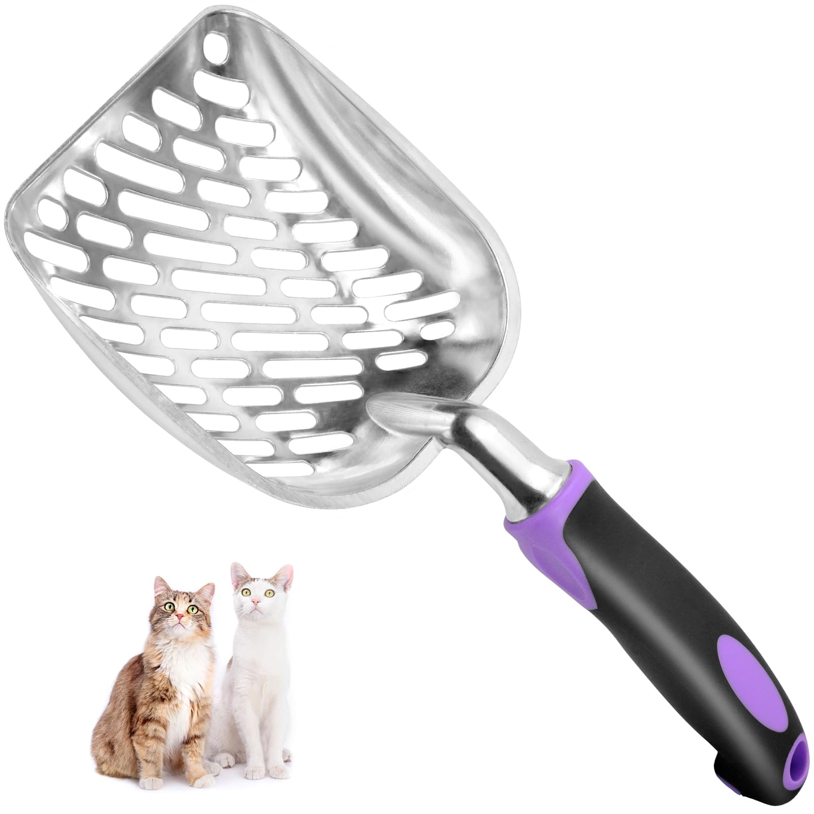 Apidgrowth Cat Litter Scoop-Metal Cat Scooper-Long Handle Scoop,Cat Scooper-Poop Sifting-Mesh Shovel-Suitable for Cat Litter Box (Purple)