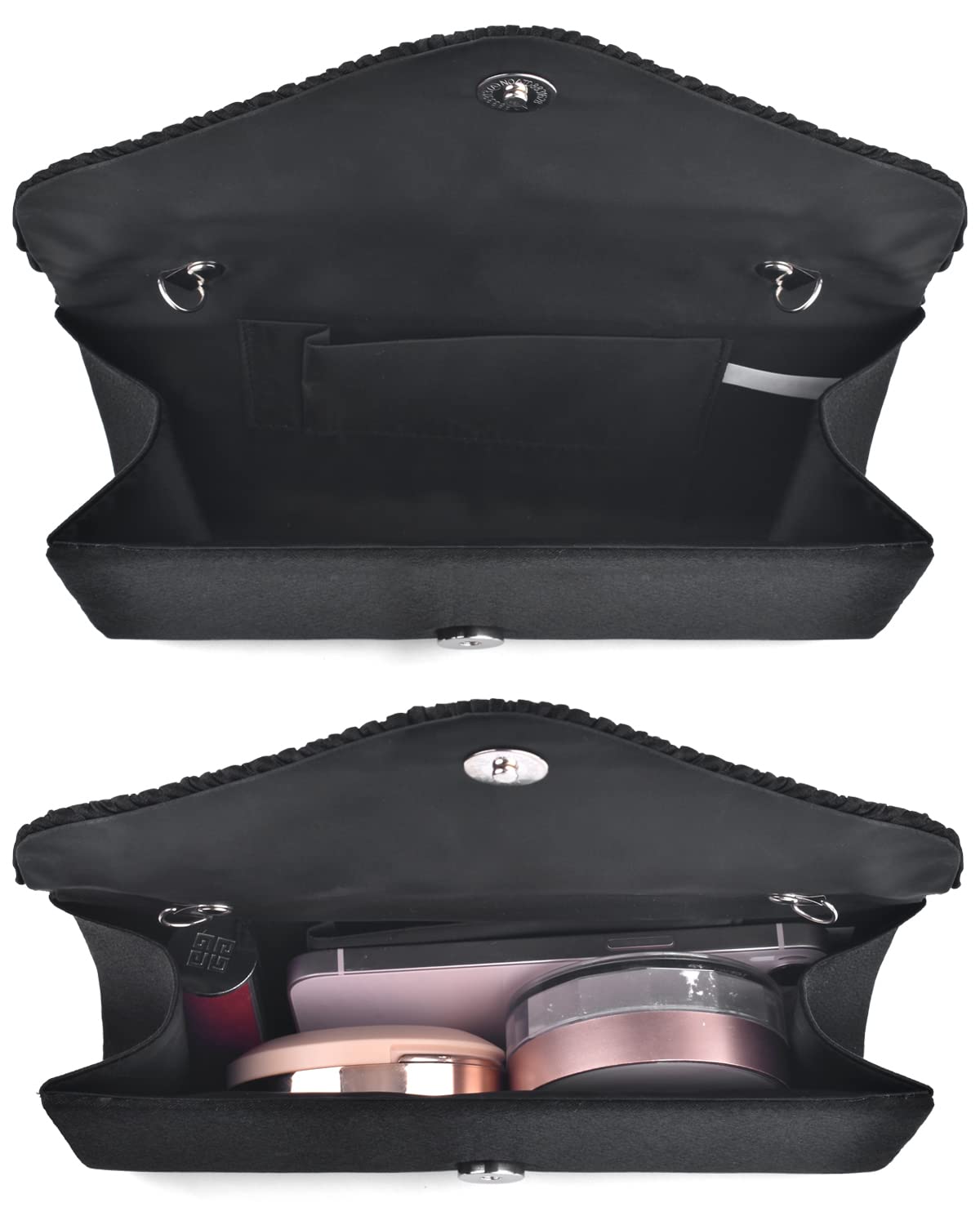 TINDTOP Evening Clutch Purses for Women Handbags for Formal Wedding Party Cocktail Prom Crossbody Shoulder Envelope Bag (A-Black)