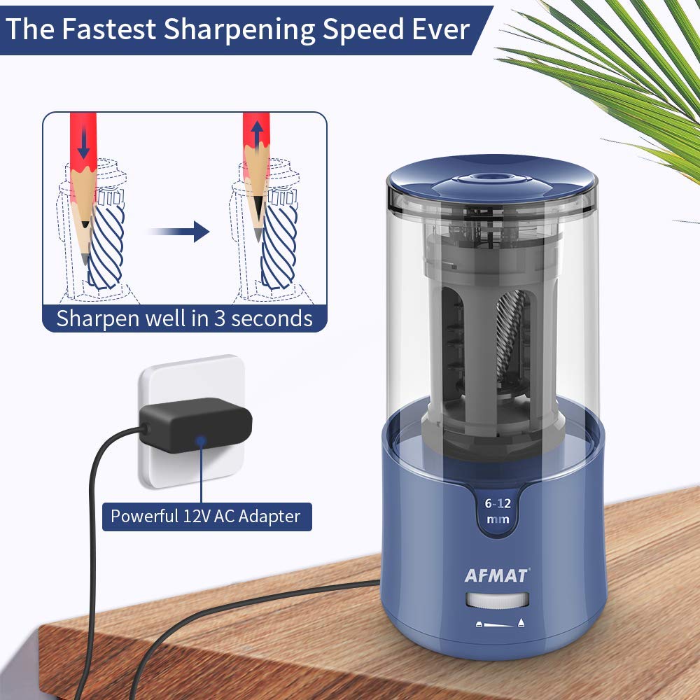 AFMAT Electric Pencil Sharpener, Pencil Sharpener for Colored Pencils, Auto Stop, Super Sharp & Fast, Electric Pencil Sharpener Plug in for 6-12mm No.2/Colored Pencils/Office/Home-Black