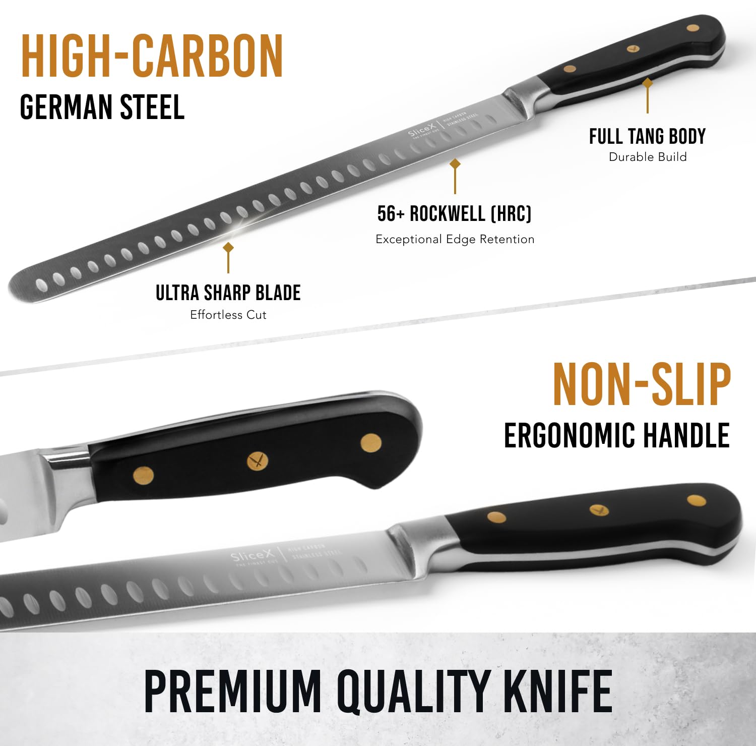 Brisket Slicing Knife – 12" Brisket Knife, BBQ, Grilling Gifts For Men – Razor Sharp German Steel, Full Tang, Ergonomic Handle