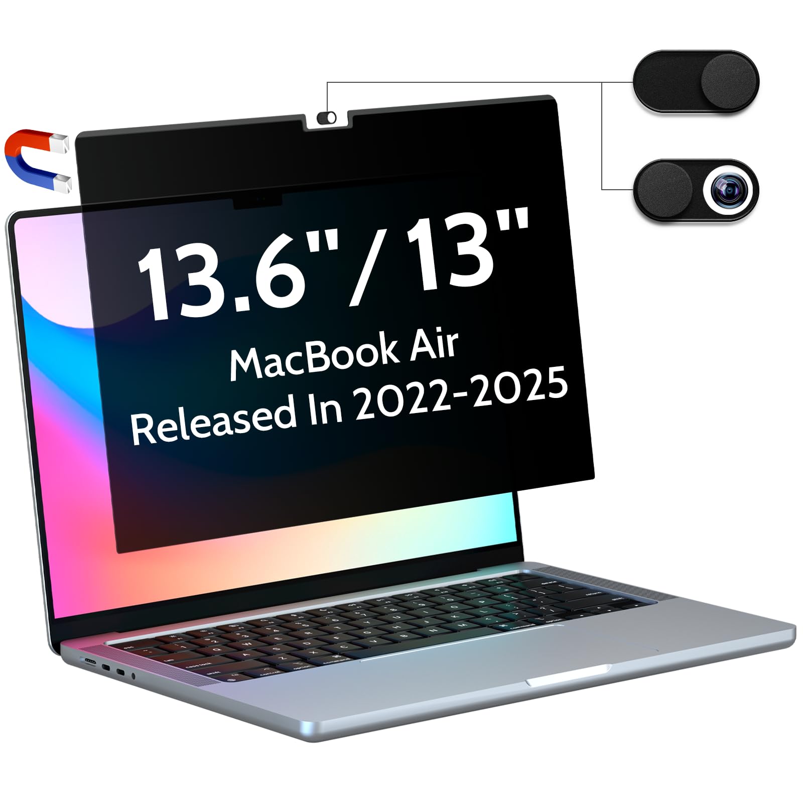 Peslv Magnetic Privacy Screen for Macbook Air 13.6/13 Inch (2022-2025, M2, M3, M4), Removable Matte Anti Glare Blue Light Protector Private Security Filter for 13.6inch Mac Laptop Computer