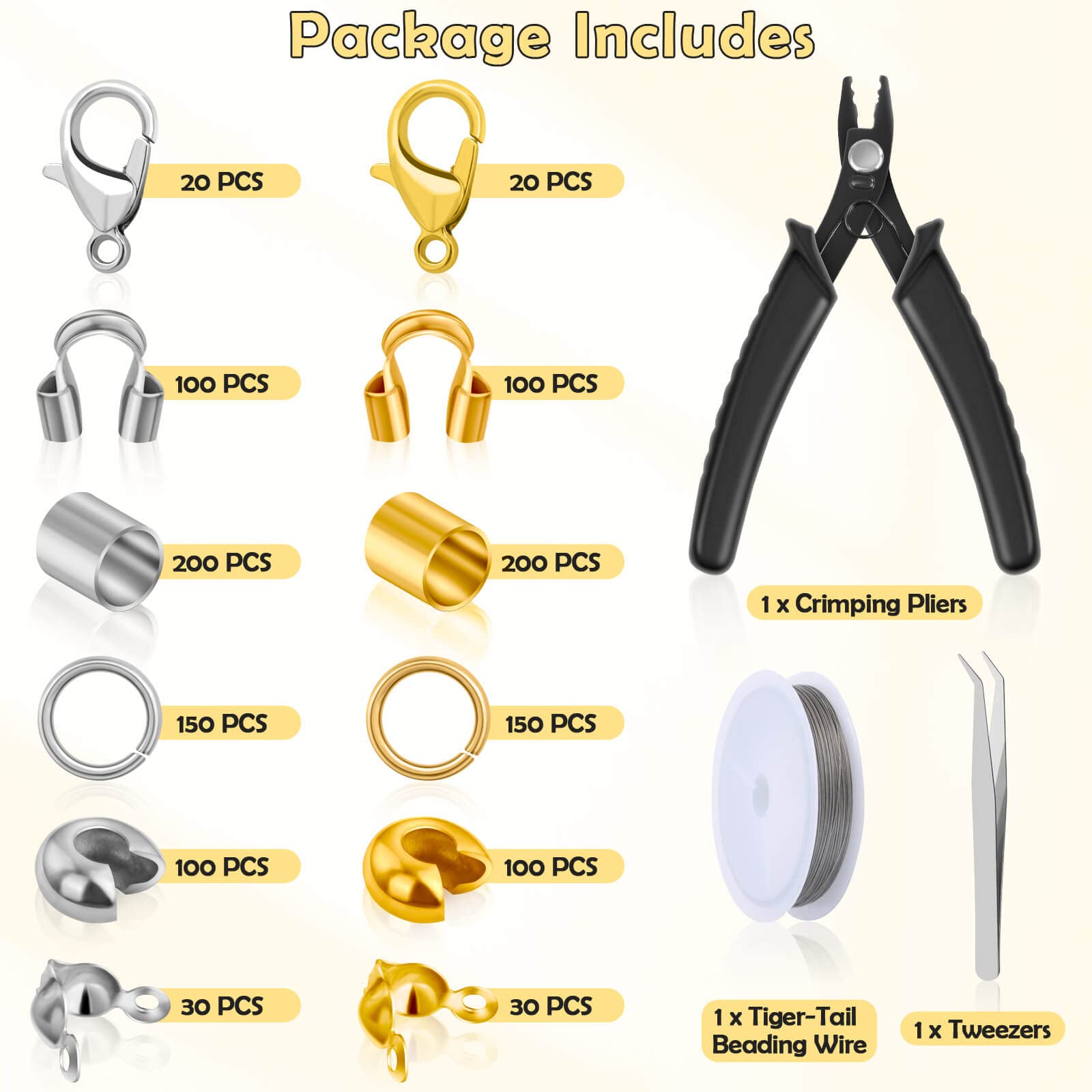 1200 Pcs Crimp Beads Kit for Jewelry Making, Acejoz Crimp Beads, Crimp Covers, Crimp Tubes and Wire Guardians, Lobster Clasps, Jump Rings, Crimping Pliers and Beading Wire for Jewelry Making