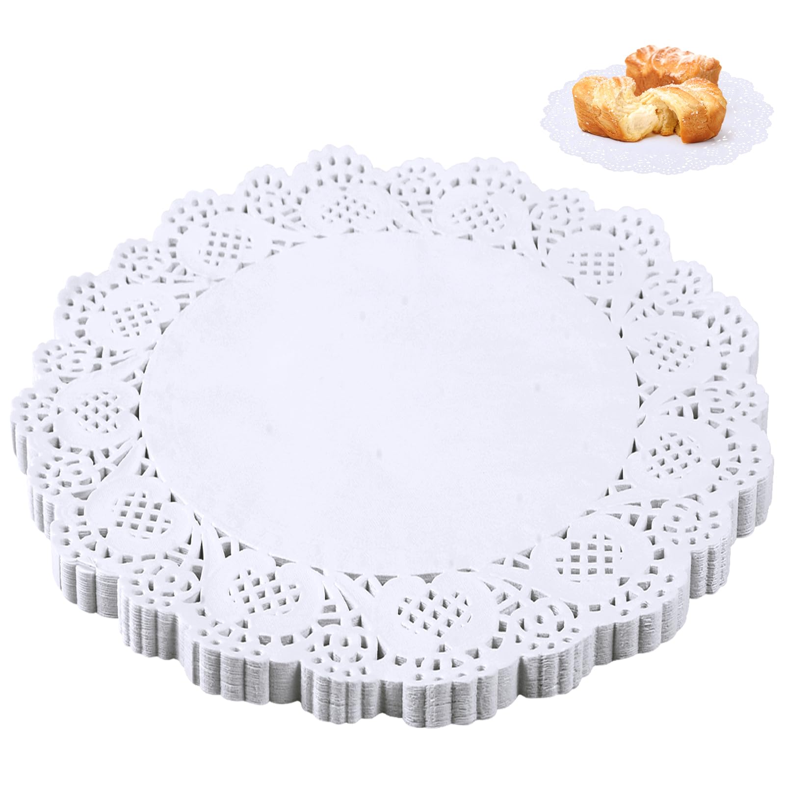 100 Pieces Paper Doilies, 12 Inch Doilies for Food, Disposable Lace Paper Doilies for Tables, Round Paper Placemats Bulk for Cakes Desserts Crafts (White)