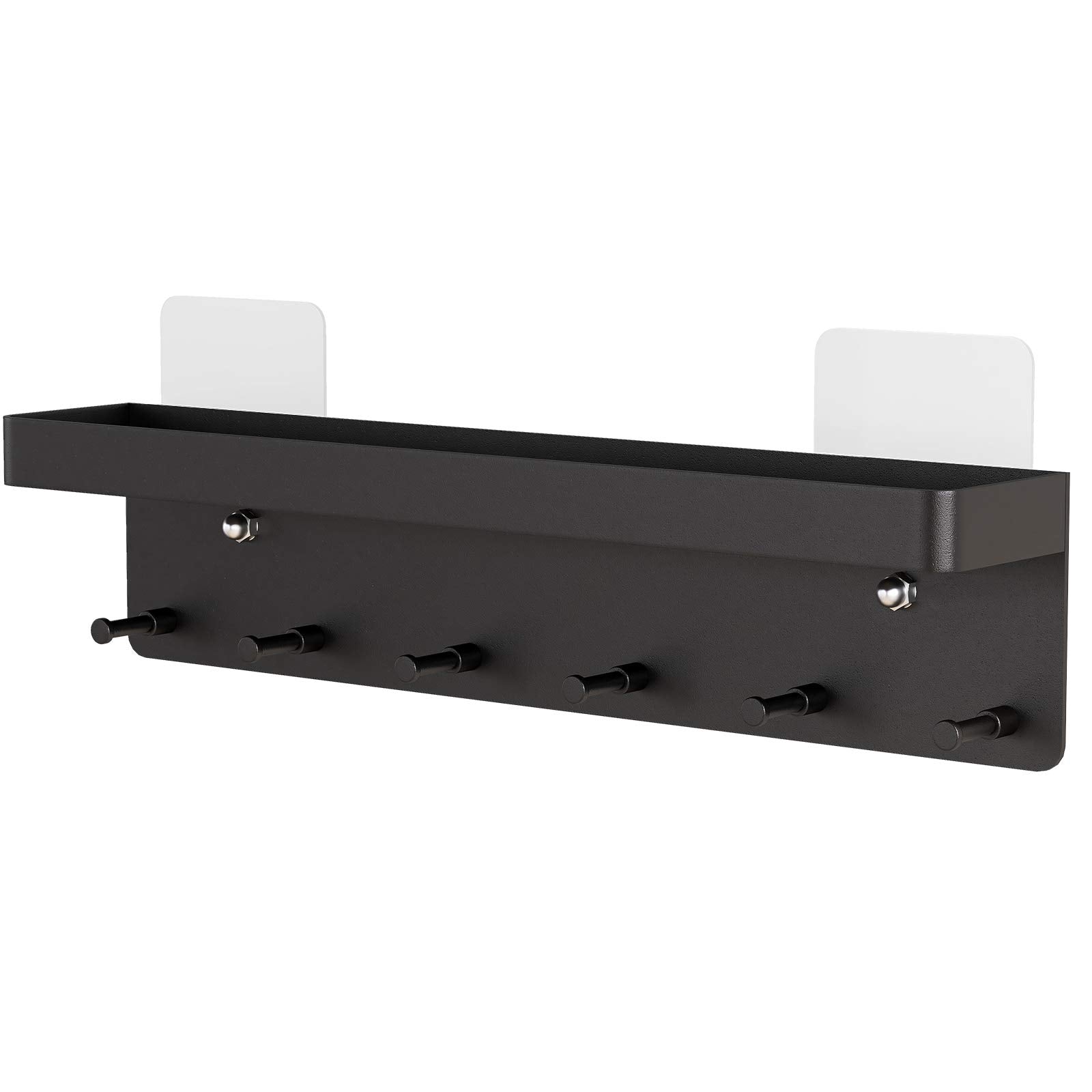 MKO Key Holder Wall Mount, Key Holder Wall Mount Adhesive with Mail Organizer Tray with 6 Key Hooks for Wall, Black