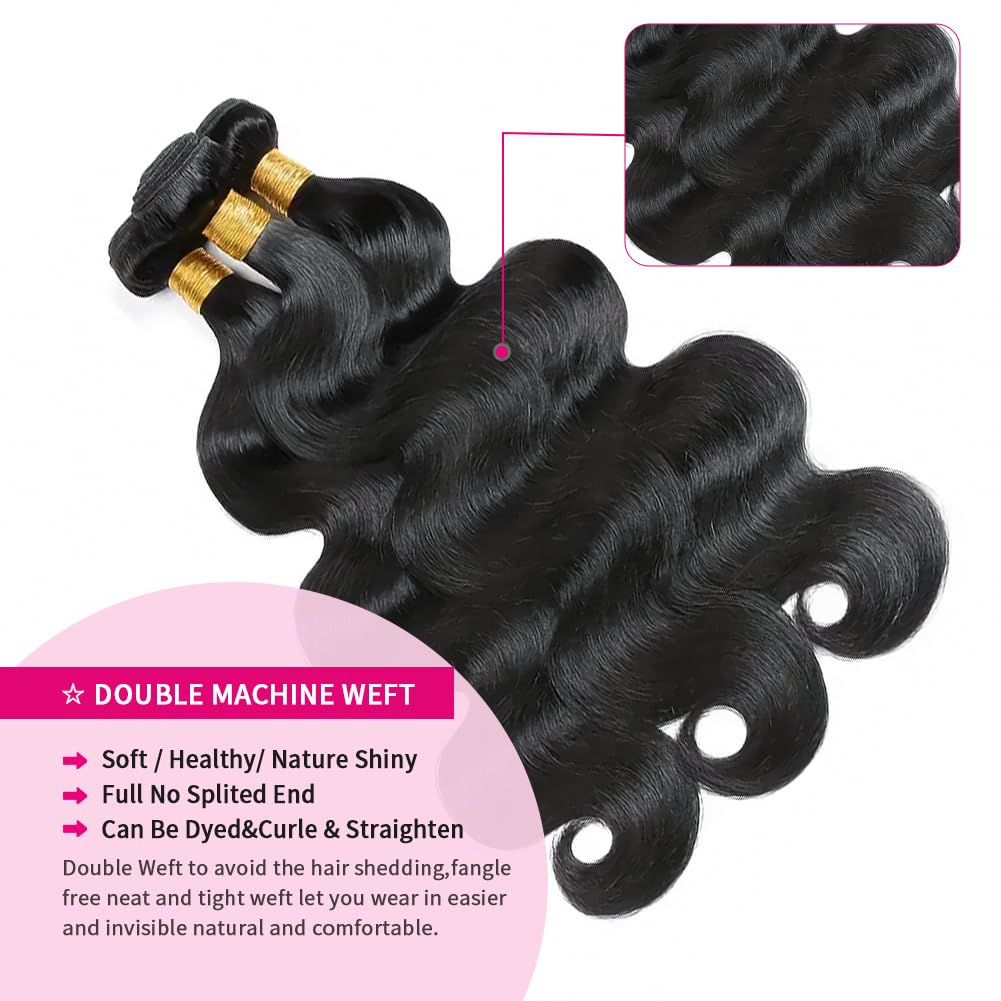 MDL 12A Body Wave Bundles Human Hair 16 18 20 Inch Human Hair Bundles 100% Unprocessed Brazilian Virgin Hair 3 Bundles weave for Black Women Natural Color