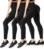 FULLSOFT 3 Pack Leggings for Women Non See Through-Workout High Waisted Tummy Control Running Yoga Pants(3 Pack Black,Black,Black,Large-X-Large)