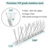 PANGCH Bird Spikes,Stainless Steel Bird Spikes Metal Bird Spikes Fence Spikes Easy to Install - 5 Strips 4.1 Feet Coverage