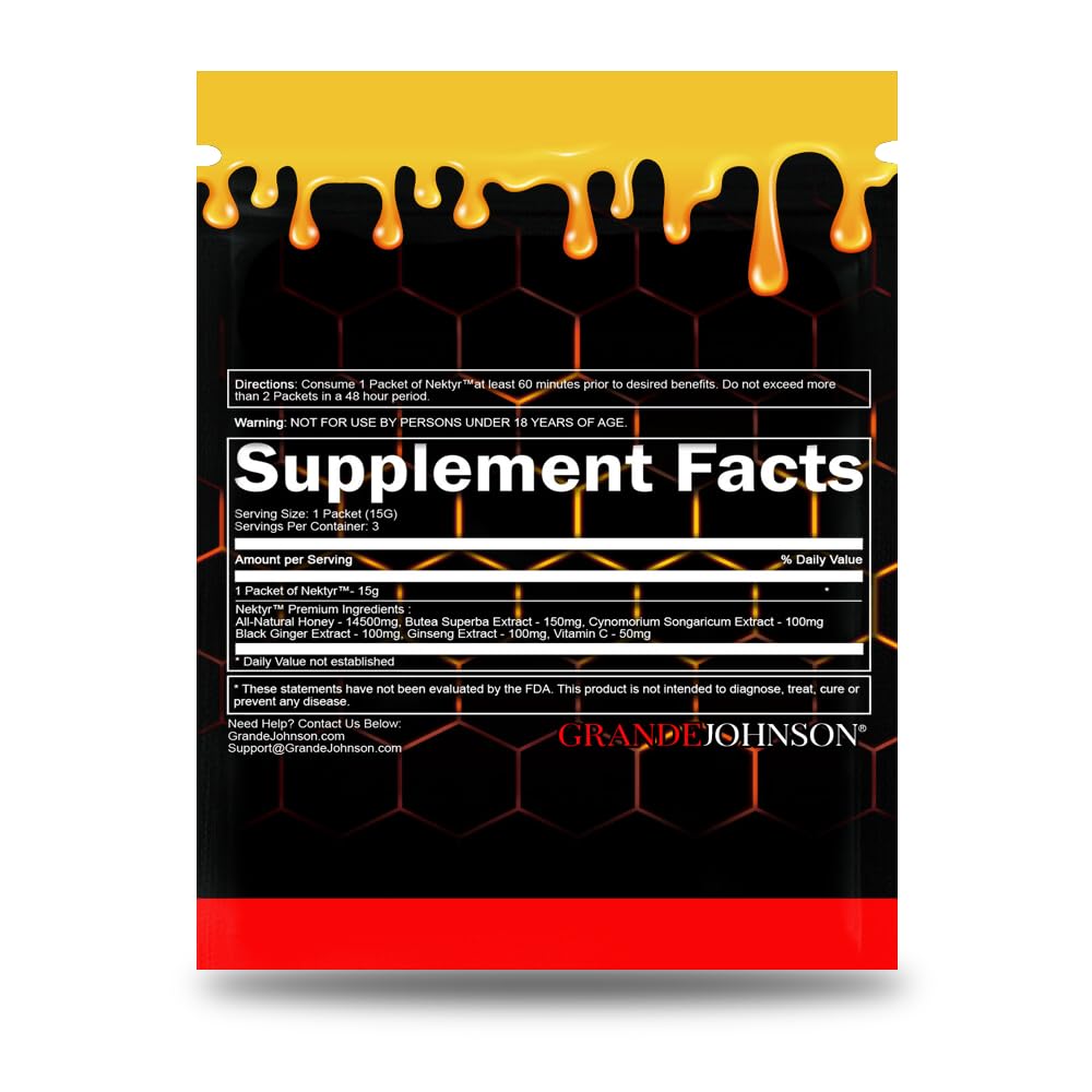 Grande Johnson - Nektyr - Organic Premium Natural Pure Honey with Jelly Bee Pollen - Pack of 3