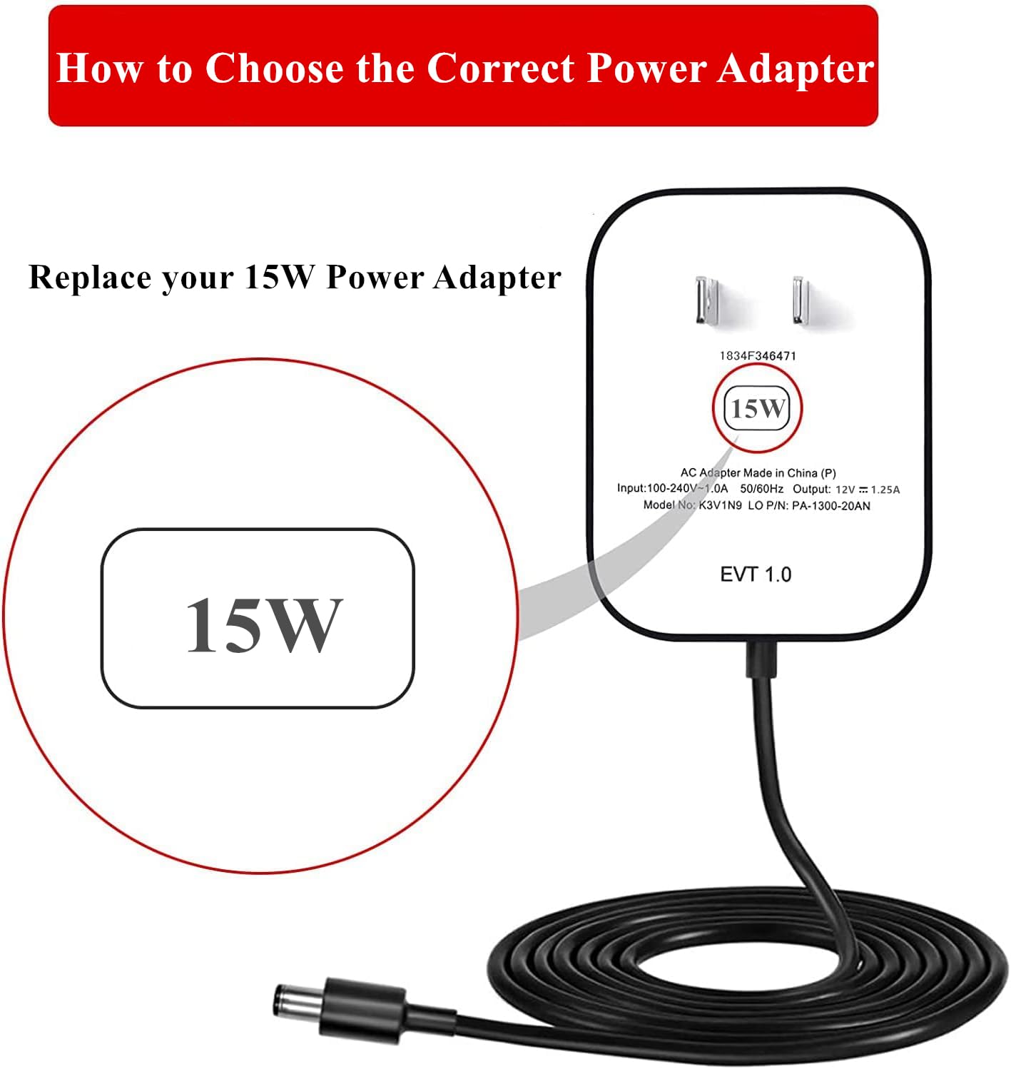 15W Power Adapter for Echo Dot (3rd/4th/5th Gen),Echo Dot with Clock (3rd/4th/5th Gen), Echo Dot Kids Edition, Echo Show 5(1st & 2nd Gen), Echo Spot,Pop, and Fire TV Cube, 5Ft Power Cord