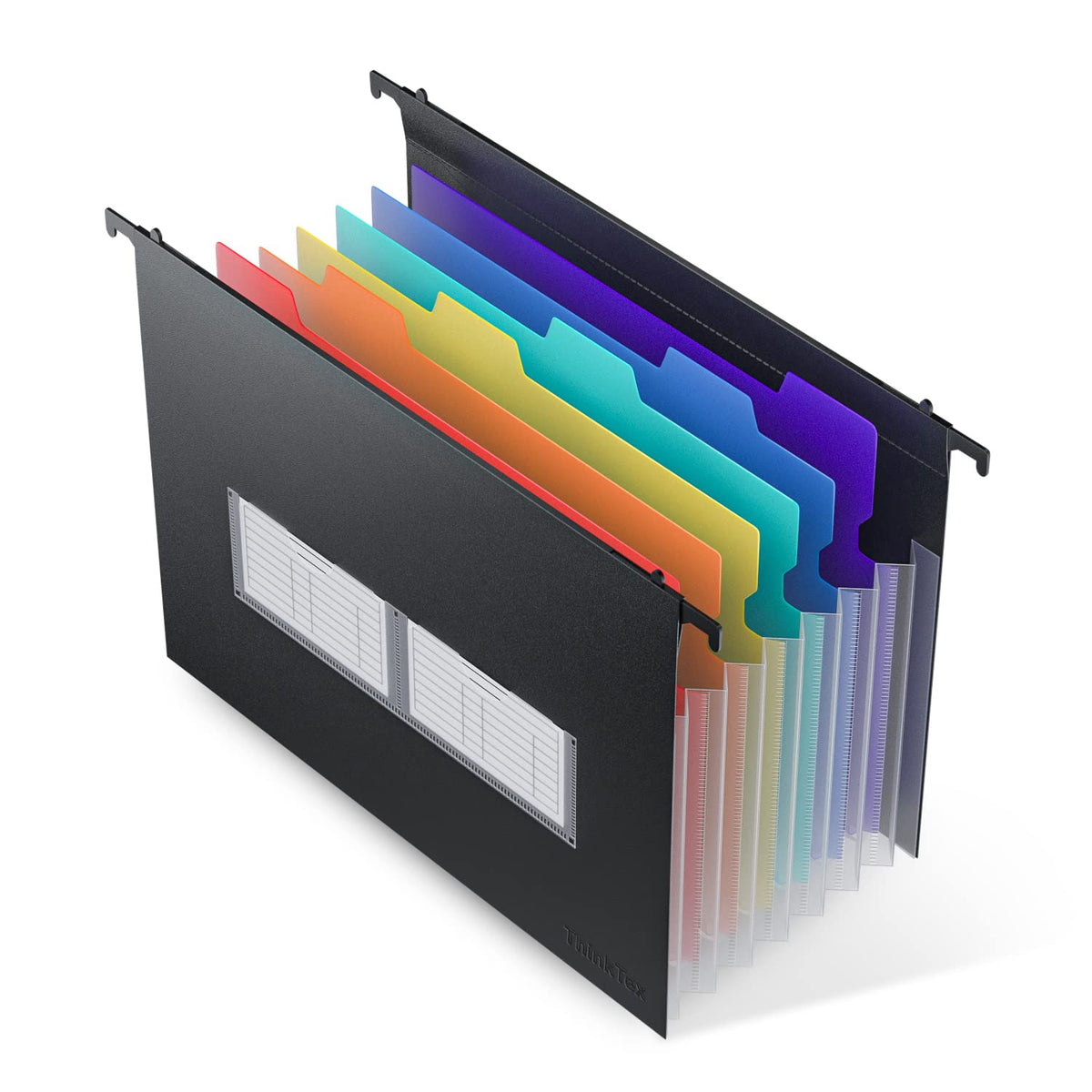 ThinkTex Plastic Expanding Hanging File Folders, 7 Innovative 1.2" Accordion Pockets, Large Capacity, Multi-Color Tabs, Letter Size for Filing Cabinet - 1 Pack