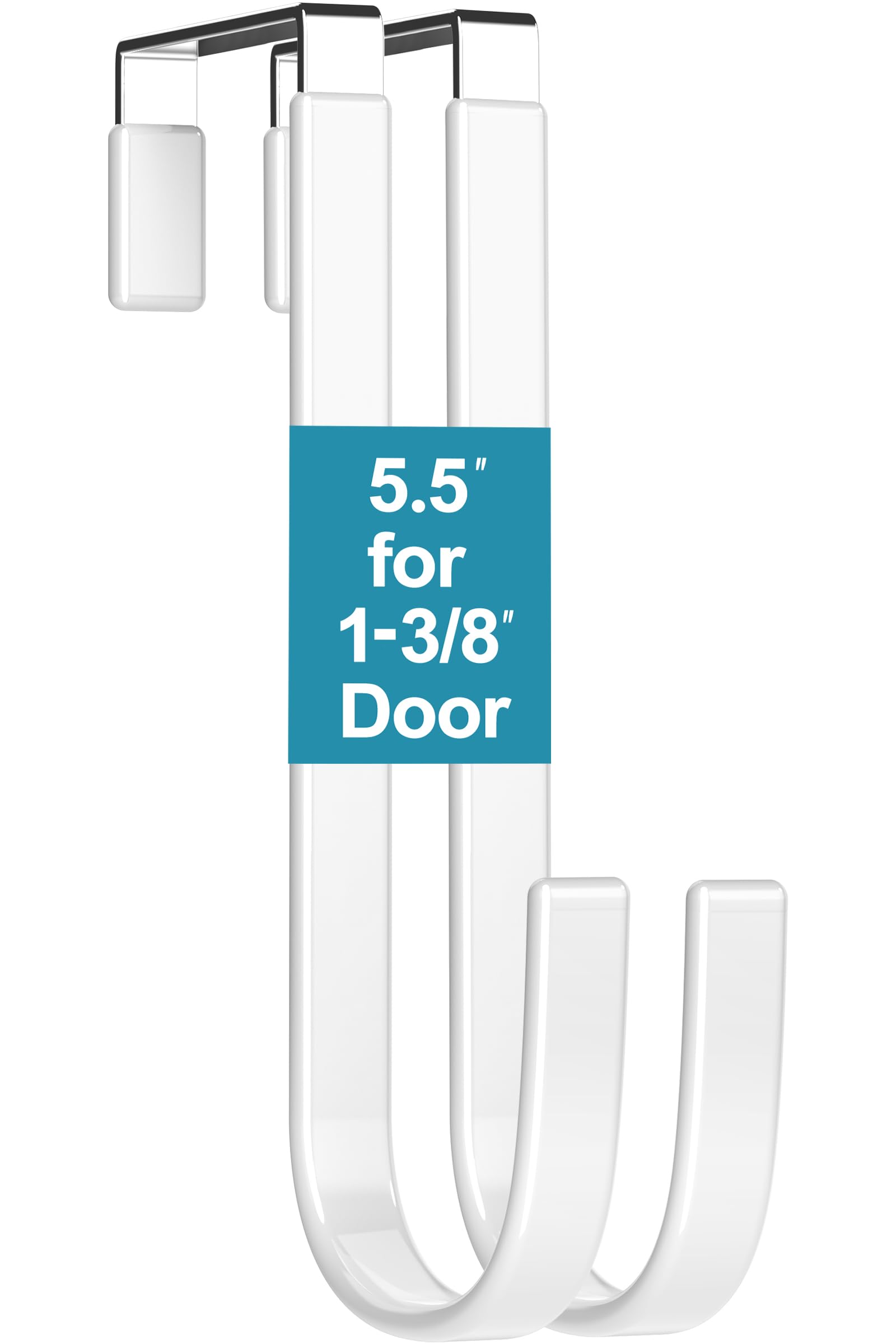 Over the Door Hooks Fit Interior Door up to 1 3/8" Optimal, Steel w/ Rubber Coating, Not for Front Door, for Hanging Towel Robe Hanger Bathroom Bunk Wreath Ironing Board Holder Cute 4pcs 5.5" White