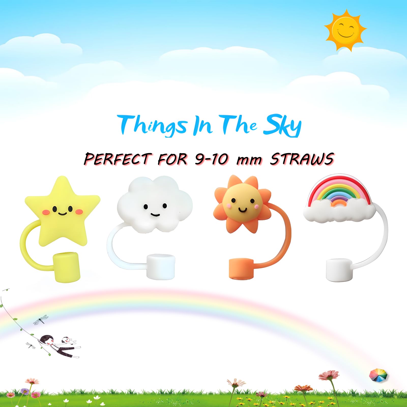 NYRXKJ Straw Cover Cap for Stanley Cup, 4pcs 0.4in 10mm Diameter Reusable Dust-Proof Straw Topper Compatible with Simple Modern and Tumbler with Lid and Straw (4pcs sky set)