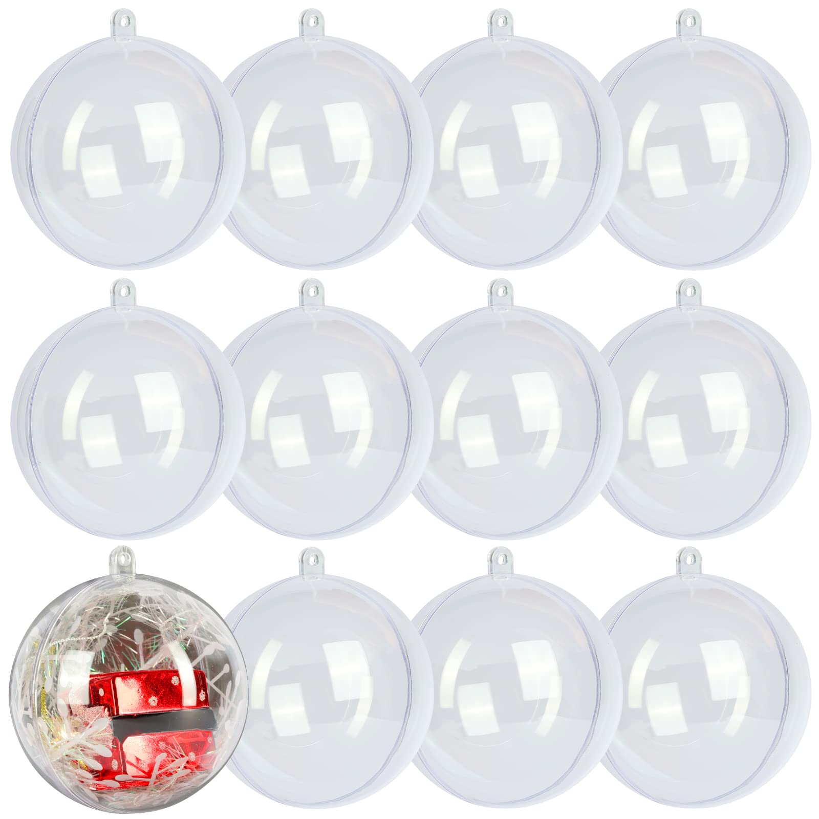 12 Pack Clear Plastic Fillable Ornament Ball 3.15''/80mm for Christmas,Holiday, Wedding,Party,Home Decor