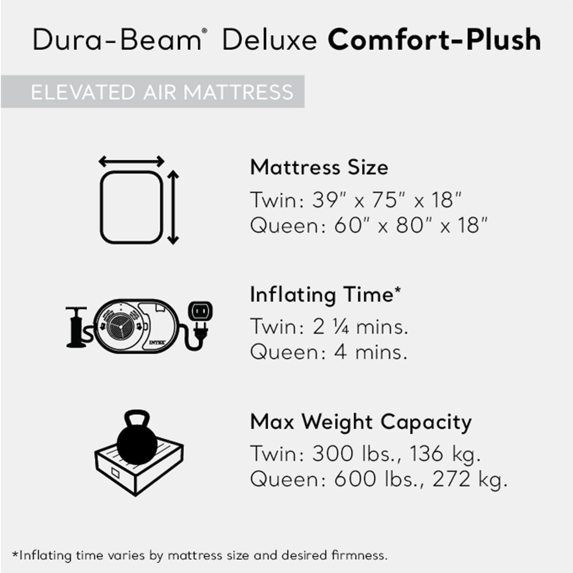 Intex Twin Size Air Mattress, 18in Height, Built-in Pump, Dura-Beam Deluxe Comfort-Plush - Portable Inflatable Blow-up Bed for Camping, Travel, Guests