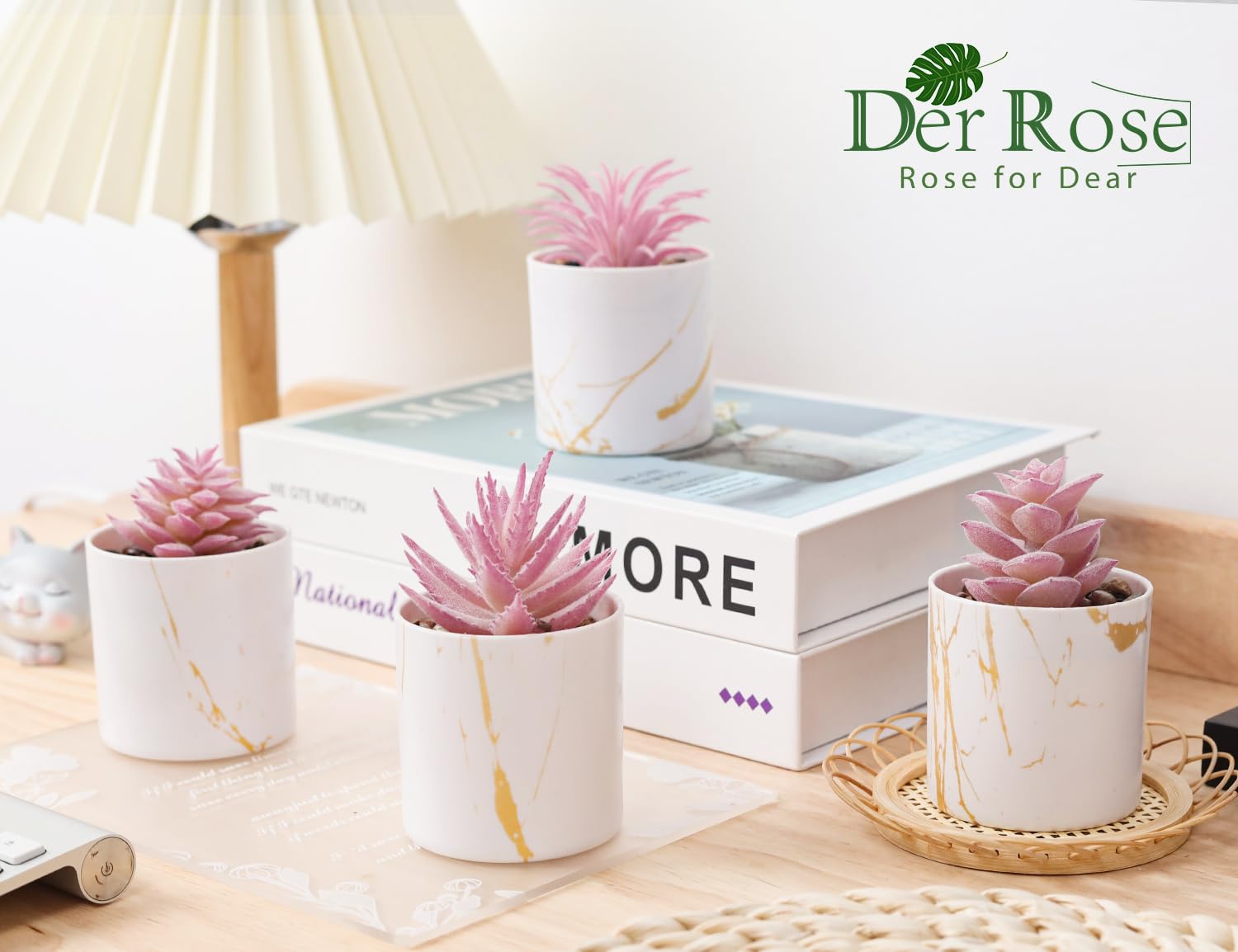 Der Rose 4 Packs Fake Succulents Plants Artificial Indoor for Pink Room Bathroom Decor Office Desk Accessories for Women