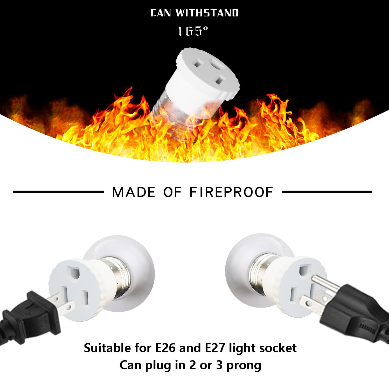 2 Pack, Light Socket to Plug Adapter, Convert Light Bulb Socket to Outlet Adapter (White).