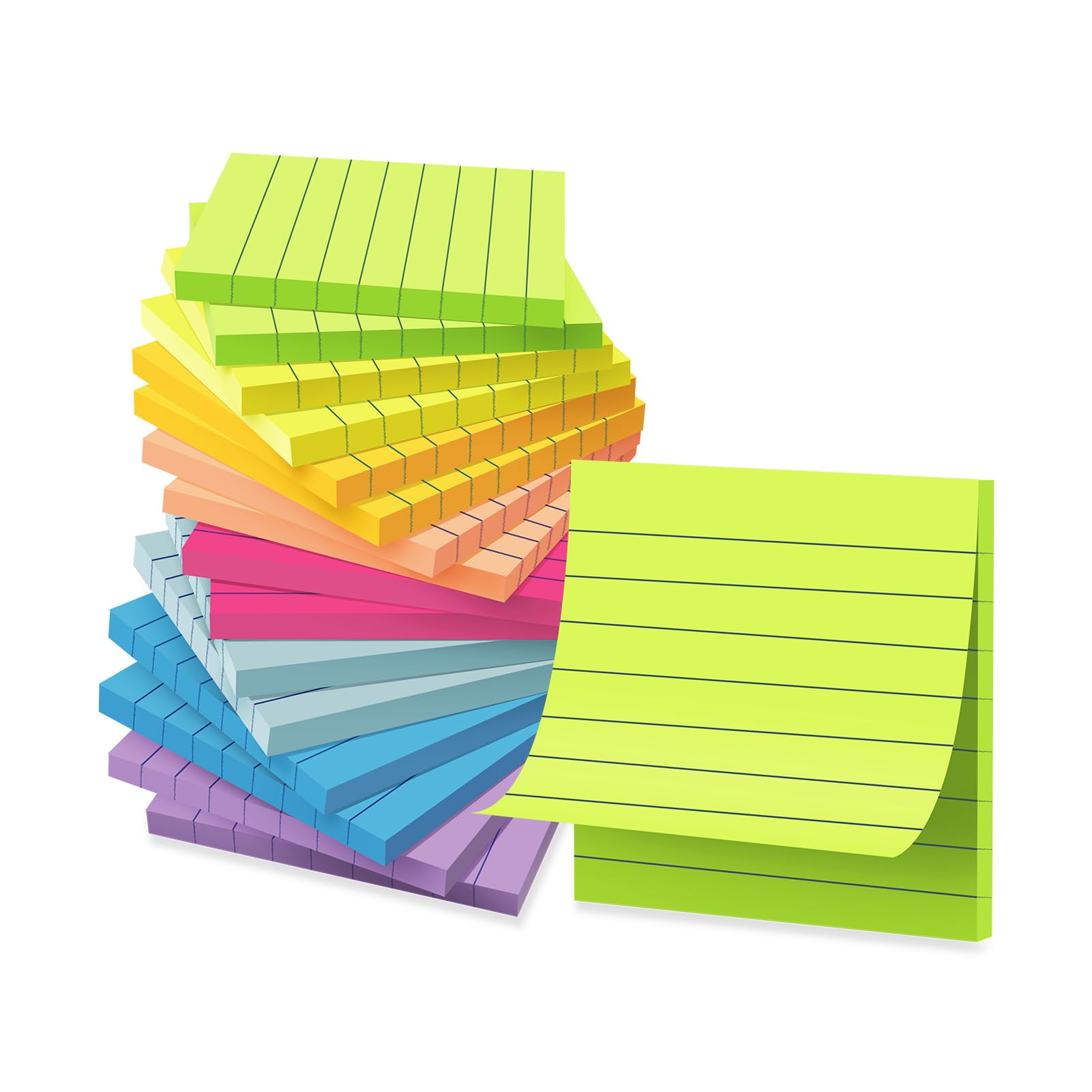 (16 Pack) Lined Sticky Notes 3x3 in Post Ruled Stickies Super Sticking Power Memo Pads Bright Colors