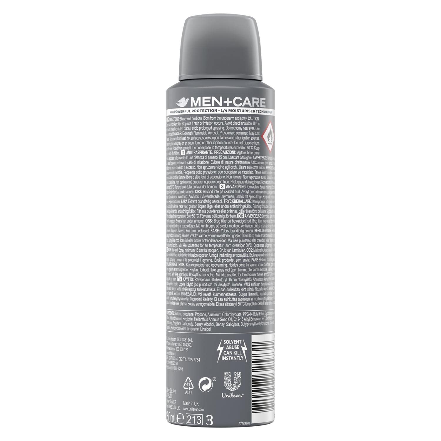 Men + Care Cool Fresh Spray Deodorant & Anti-Perspirant 150ml / 5.07 Oz International Version (Set of 6)