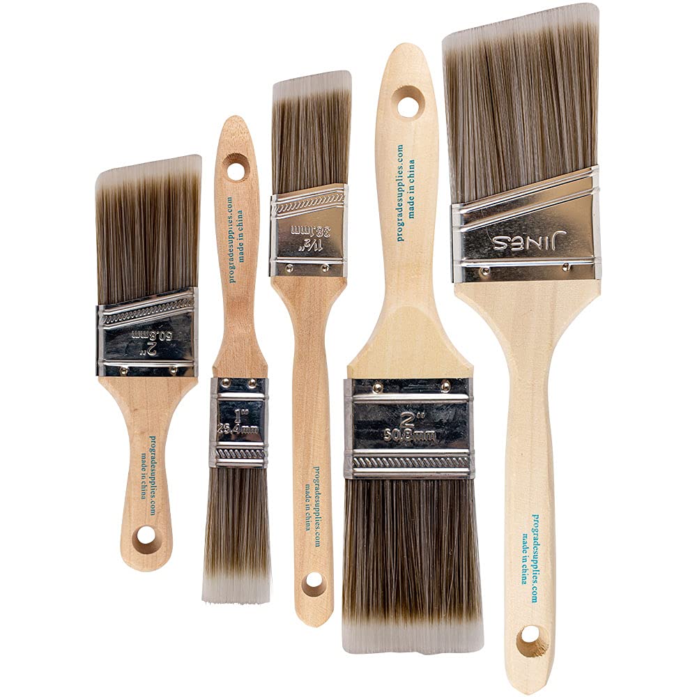 Pro Grade, Paint Brushes, 5-Piece, Paint Brush Set: Flat & Angle Brushes for Latex and Oil Paints, Stains, Interior & Exterior Home Improvement