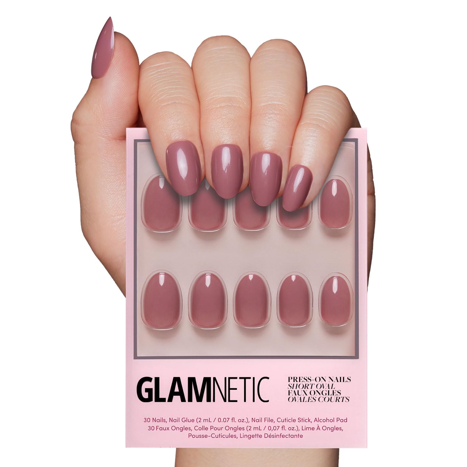 Glamnetic Press On Nails - Berry Maroon | Opaque Dark Red Maroon Short Round False Nails, Reusable Stick On Fake Nails with Glue | Salon Quality | 12 Sizes - 30 Nail Kit