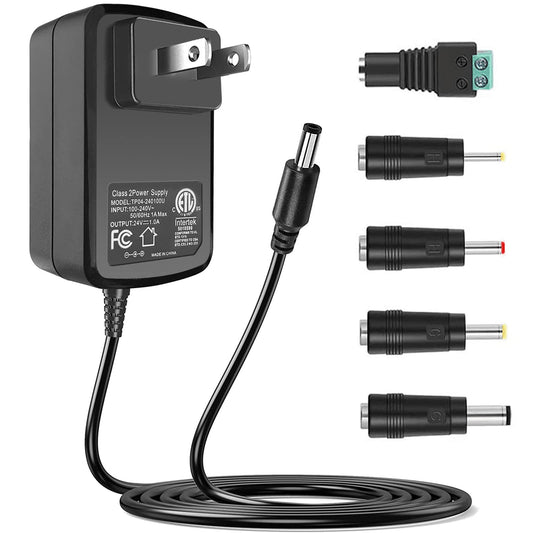 100V-240V to 24V 1A AC/DC Switching Power Supply Adapter with 5 Selectable Adapter Plugs