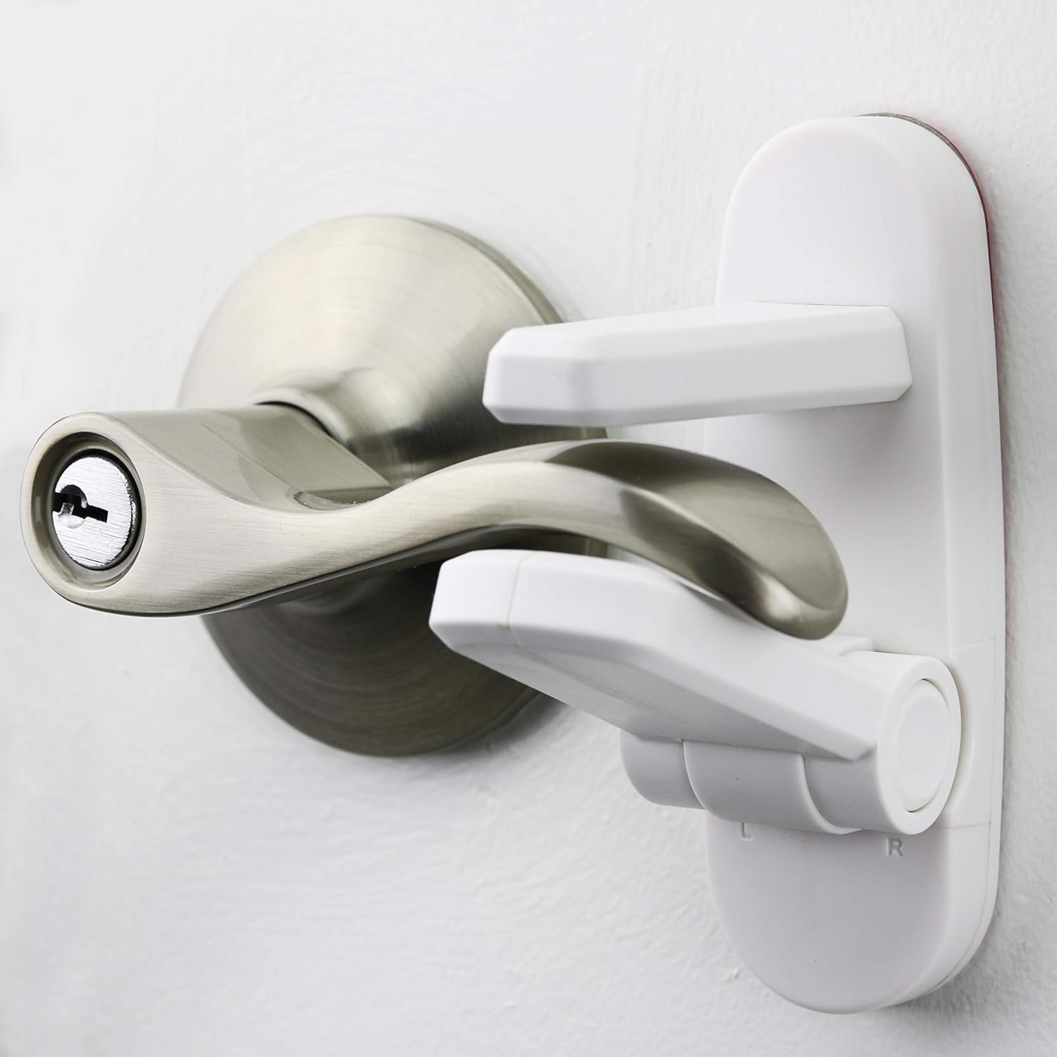 Door Lever Lock (2 Pack) - Prevents Toddlers from Opening Doors - Easy One-Hand Operation for Adults - Durable ABS with 3M Adhesive Backing - No Tools Needed for Install