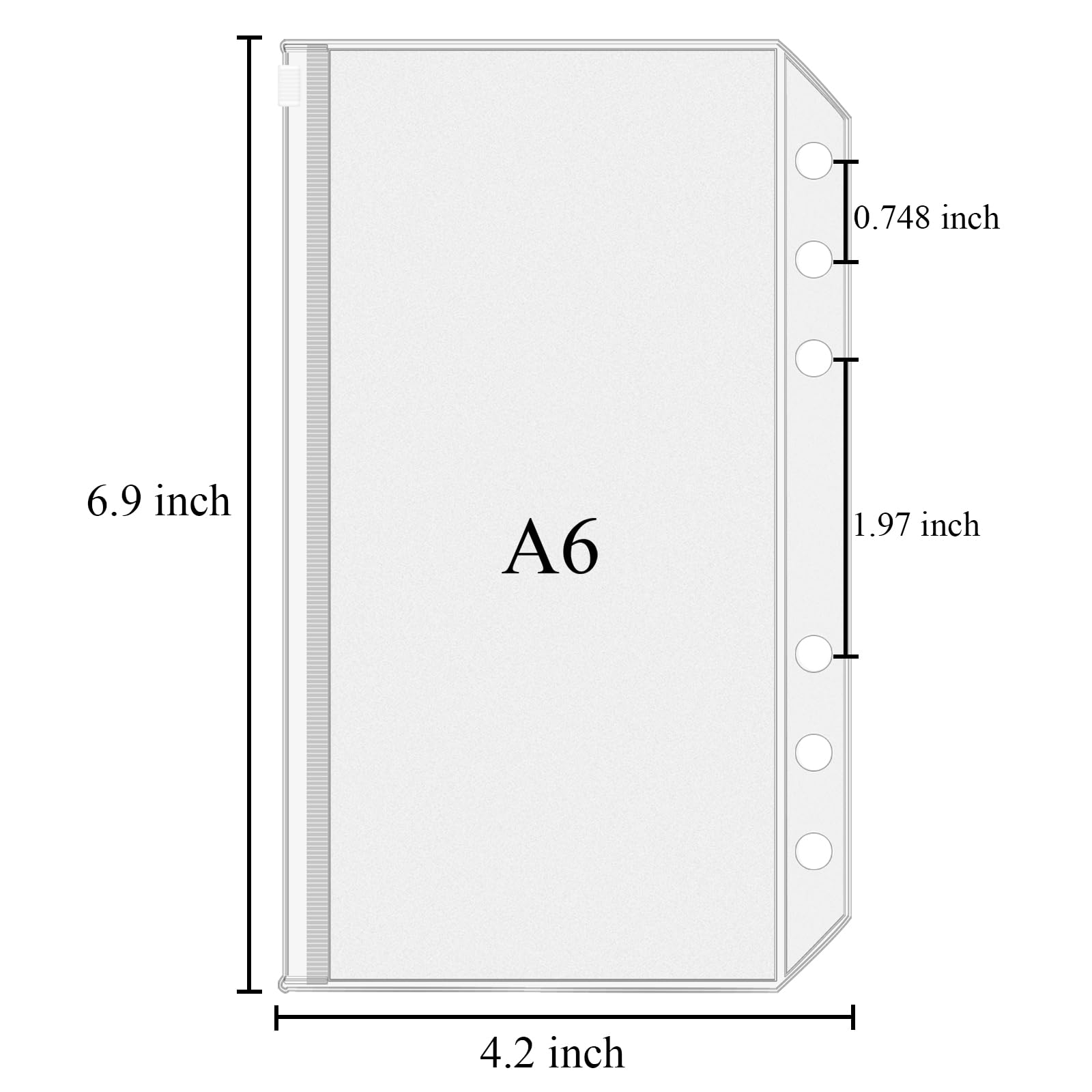Antner 12pcs A6 Size Binder Pockets 6 Holes Budget Cash Envelopes for Budgeting, Clear Zipper Folders Loose Leaf Bags for A6 6-Ring Budget Binder, Waterproof PVC Document Pouch Filing Bags
