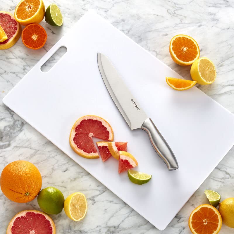 Farberware Extra-Large Plastic Cutting Board, Dishwasher- Safe Poly Chopping Board for Kitchen Meal Prep with Easy Grip Handle, 12-inch by 18-inch, White