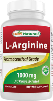 (New Improved Formula) Best Naturals L-Arginine 1000 mg 120 Tablets - Pharmaceutical Grade L Arginine supplement promotes nitric oxide synthesis