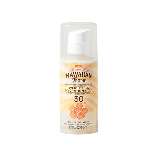 Hawaiian Tropic Weightless Hydration Lotion Sunscreen for Face SPF 30, 1.7oz | Travel Size Sunscreen, Oil Free Face Sunscreen, Hawaiian Tropic Sunscreen SPF 30, Sunblock Face, Mini Sunscreen, 1.7oz