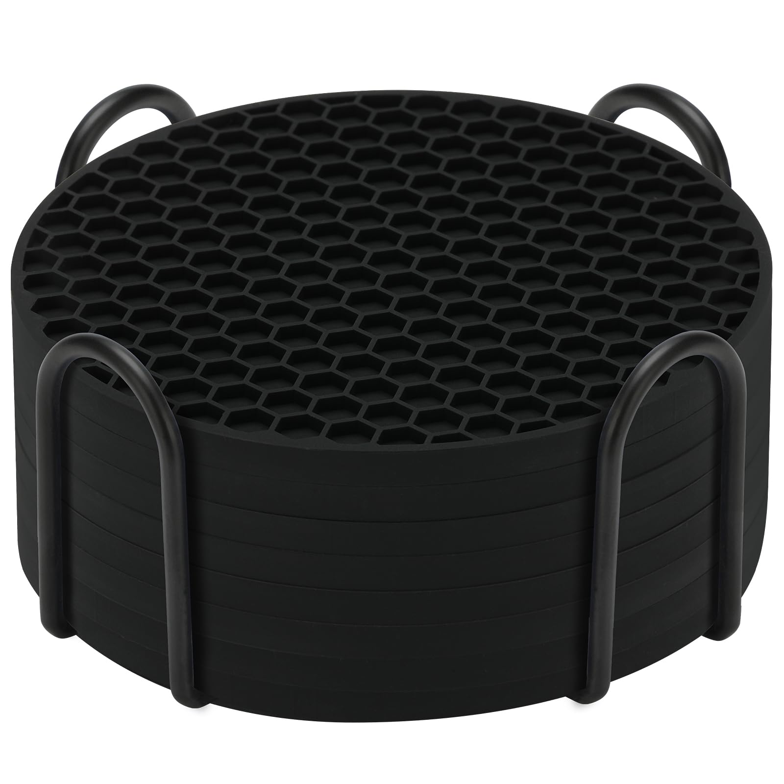 TWTLi Silicone Coasters Set of 8 with Holder,Coasters for Drinks,Beer,Coffee Coasters,Suitable for Kinds Cups,Hot or Cold,Anti-SLI,Non-Stick,Anti-Overflow Tabletop Protection and Decor (8 Pcs, Black)