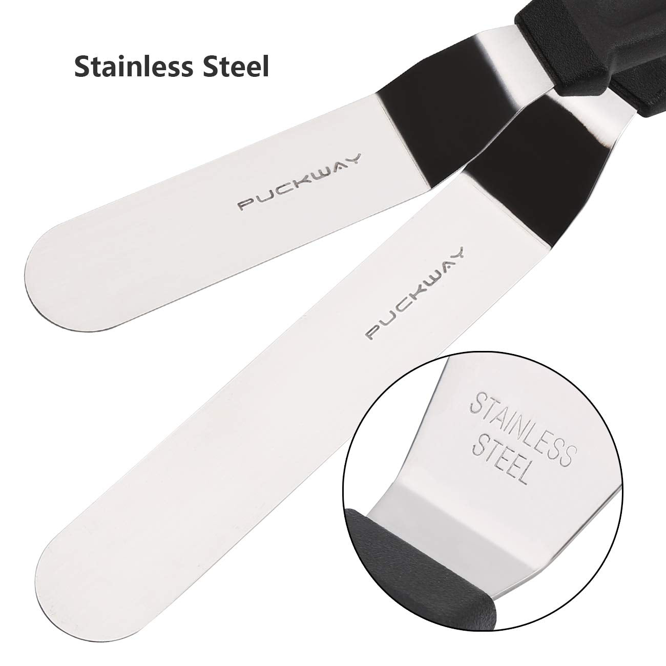 PUCKWAY Angled Icing Spatula, Stainless Steel Offset Spatula, Cake Spatula Set of 2 Black 6, 8 inch Blade