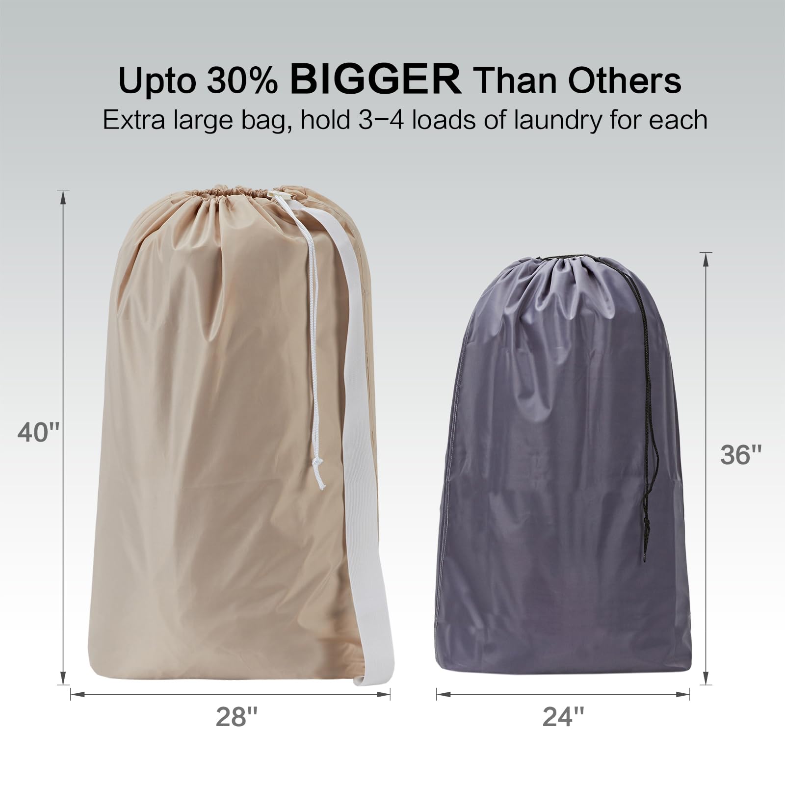 HOMEST XL Nylon Laundry Bag with Strap, Large Dirty Garments Organizer, Easy Fit a Hamper or Clothing Basket, Can Carry Up to 4 Loads of Clothes, Beige