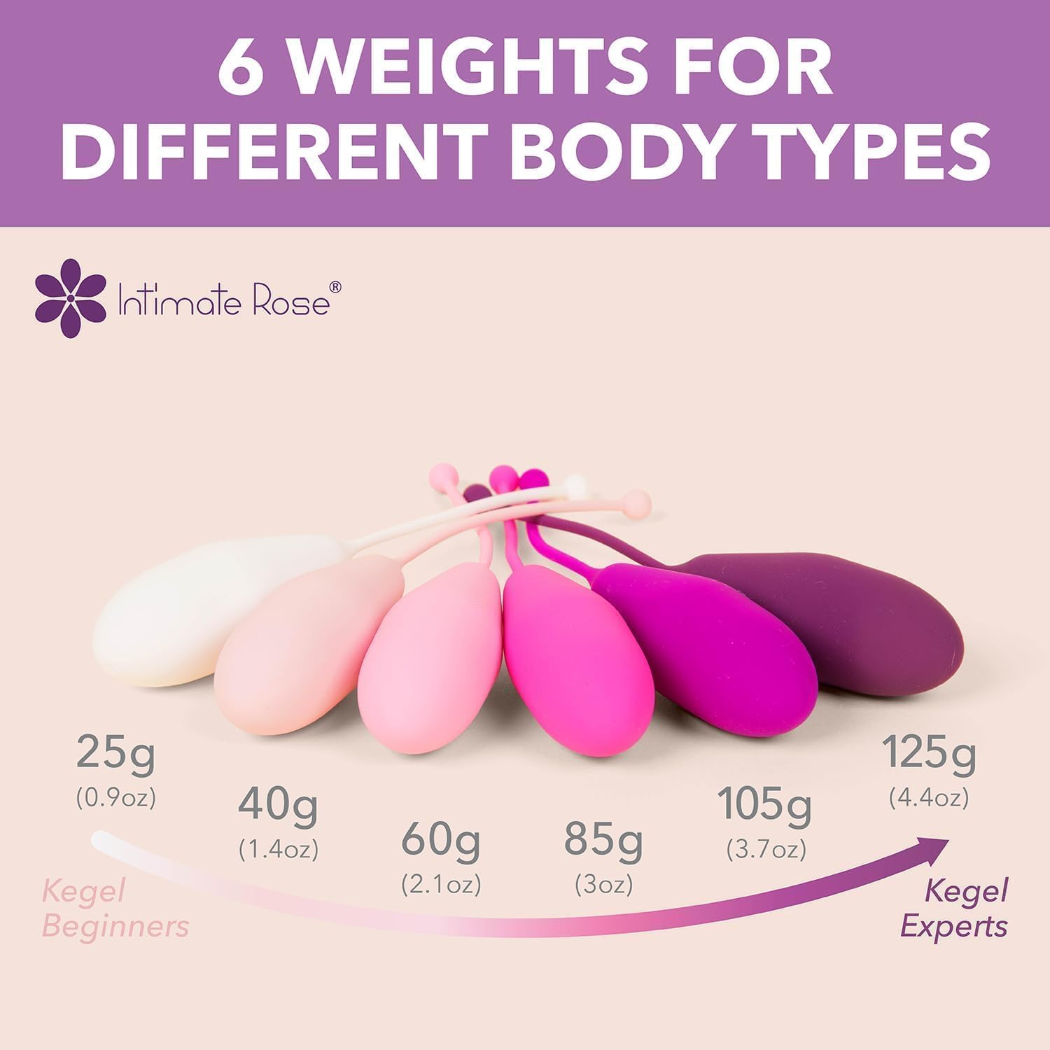 Kegel Exercise System - Pelvic Floor Exercises - Set of 6 Premium Silicone Kegel Exercise Weights & Control with Training Kit for Women: Beginners & Advanced