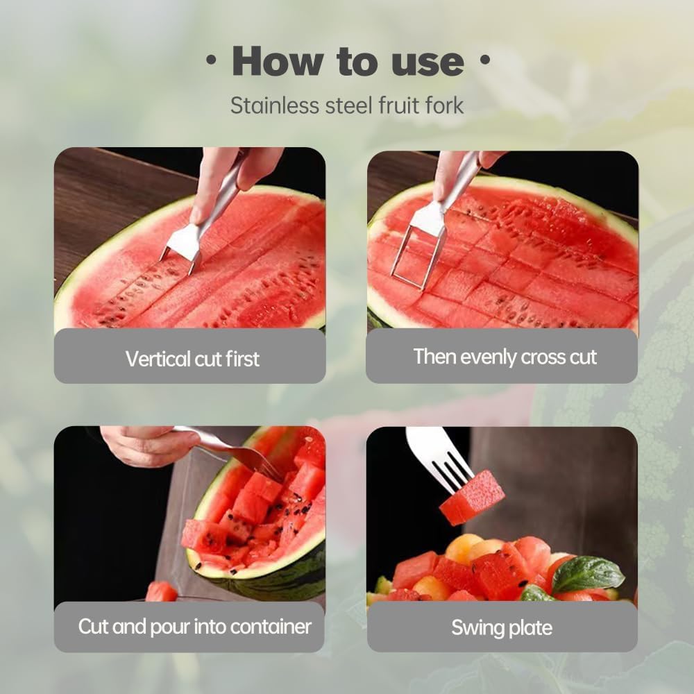 2-in-1 Stainless Steel Fruit Cutter, Watermelon Cutter, Stainless Steel Watermelon Fork Slicer, Watermelon Cutter Slicer Tool Fruit Forks Slicer Knife Kitchen Gadgets for Family Parties Camping (B)
