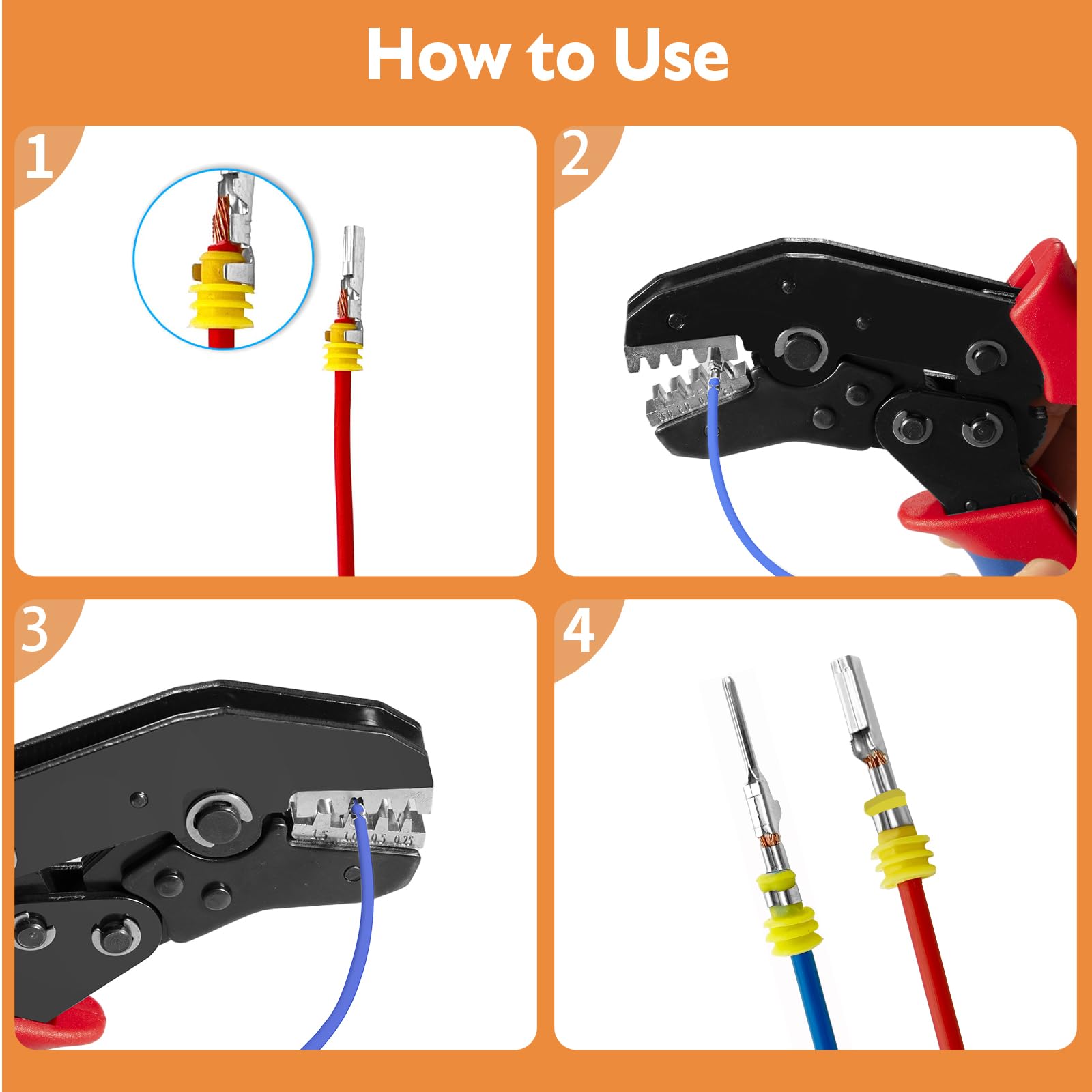 Wire Crimping Tool with Ratchet, Amliber Ratchet Wire Crimper Tool for Open Barrel Terminal Connectors, Electrical Crimping Tool for Deutsch DELPHI AMP Dupont TYCO Terminals, 24-14 AWG