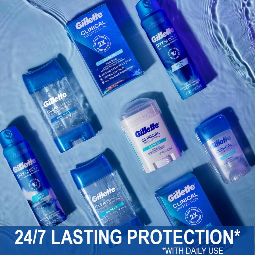 Gillette Antiperspirant and Deodorant for Men, 72hr Sweat & Odor Protection, Long Lasting Freshness, Anti-White Mark Technology, Clear Gel, Cool Wave Scent, 3.8 oz (Pack of 4)